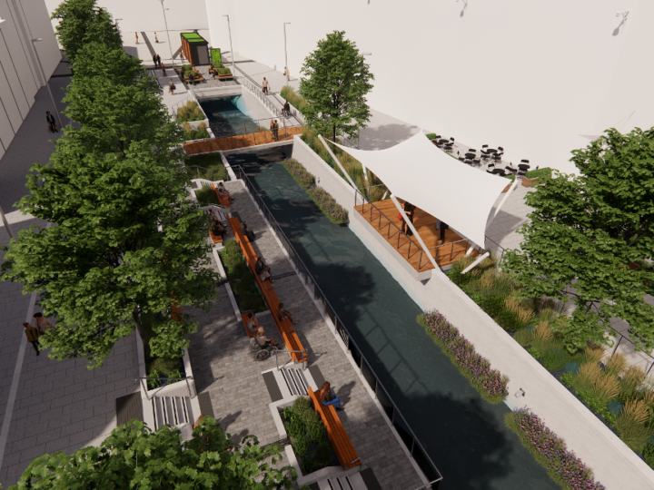 Obnovljeni kanal u središtu nove održive gradske četvrti brinut će se za odvodnju oborinskih voda i urbano navodnjavanje