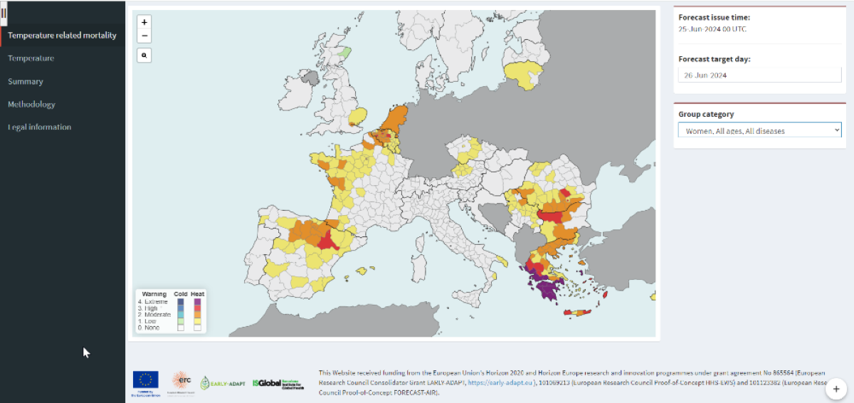 Karta prognoze toplinskih valova u Europi pokazuje rizik od smrtnosti