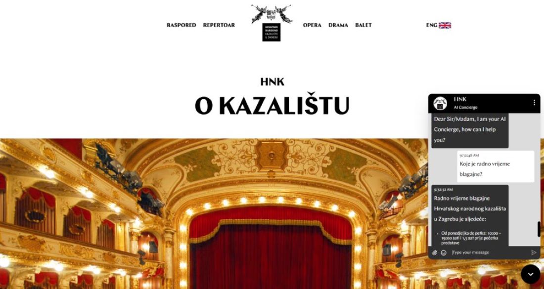 Hrvatsko narodno kazalište u Zagrebu dobilo AI conciergea